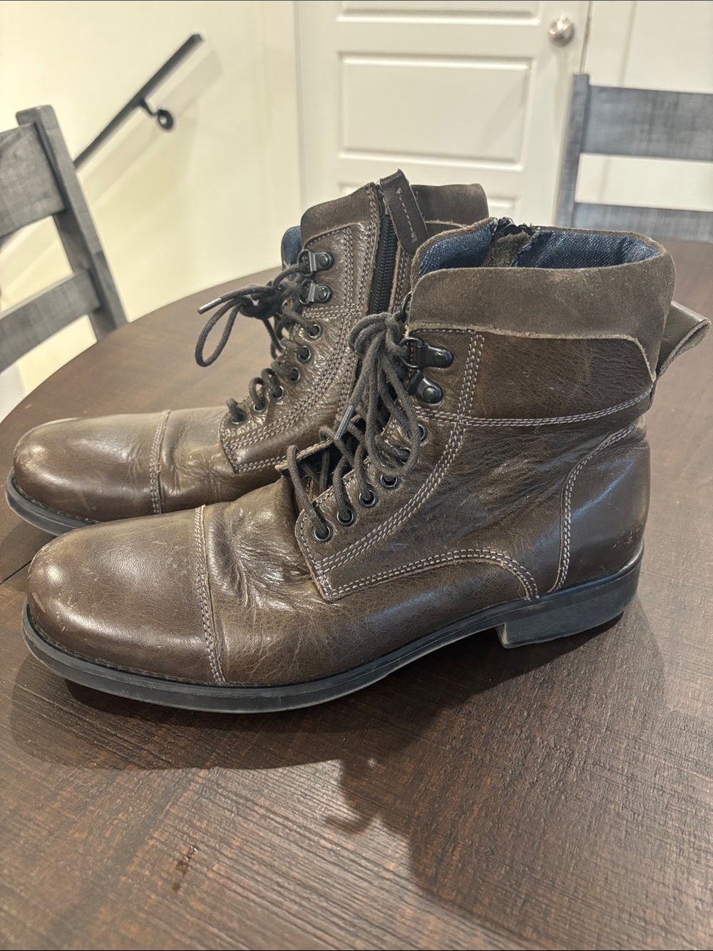 Aldo Dark Brown Leather Lace-Up Ankle Boots
